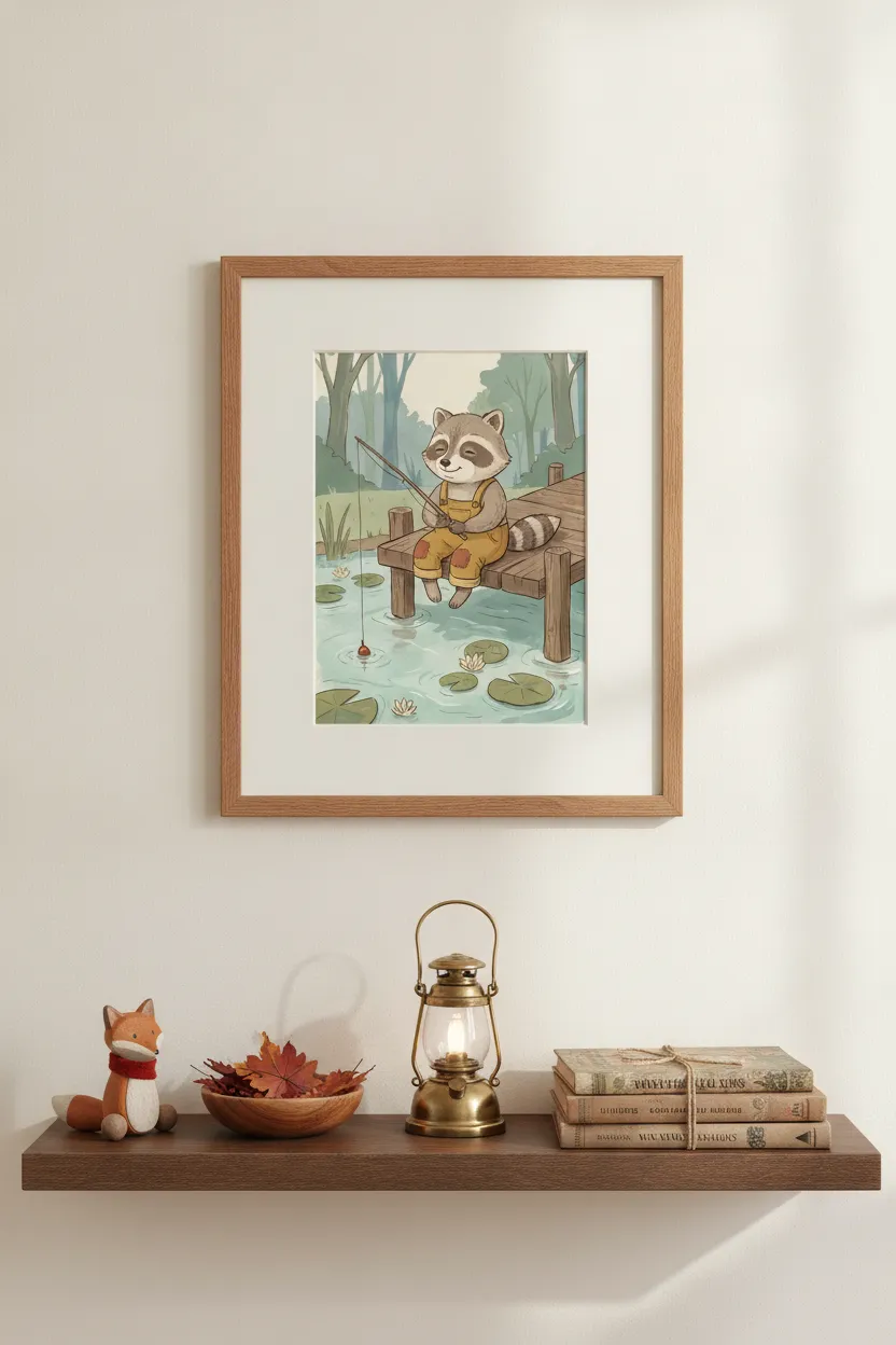 Raccoon Fishing Print