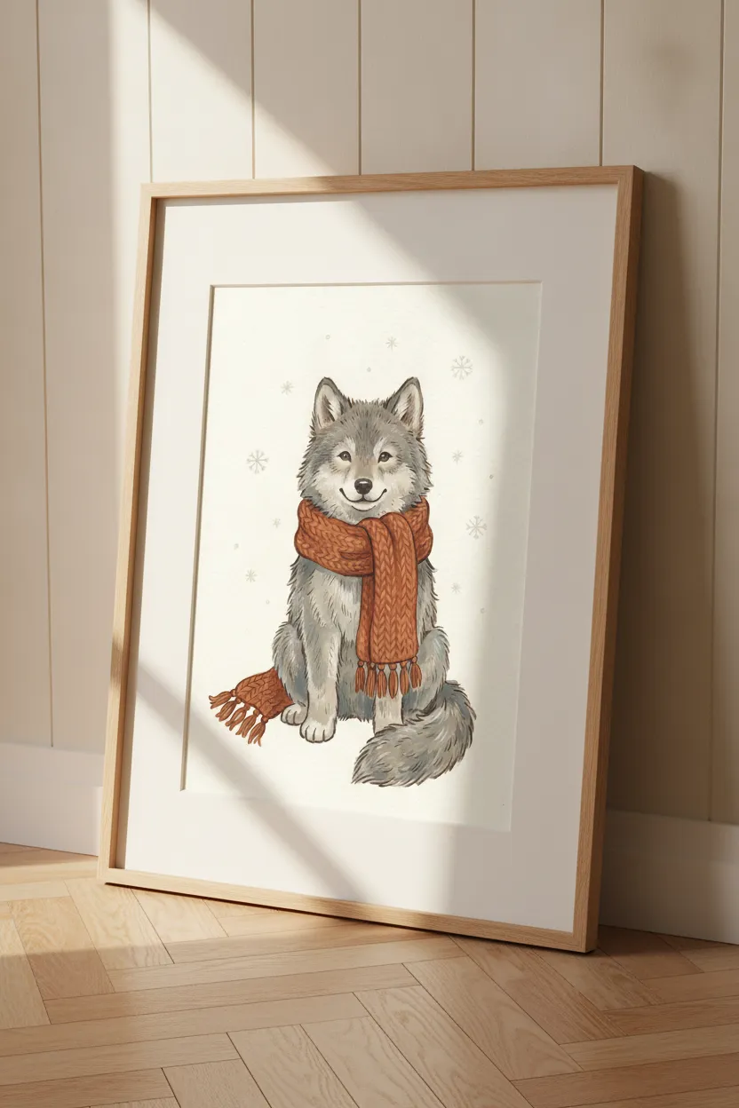 Wolf Pup in Scarf Print
