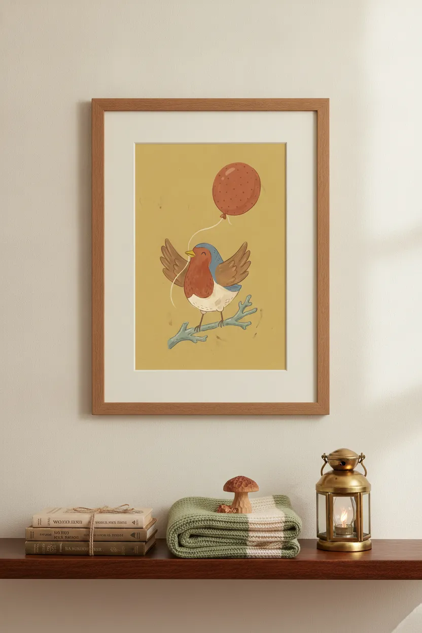 Robin with Balloon Print
