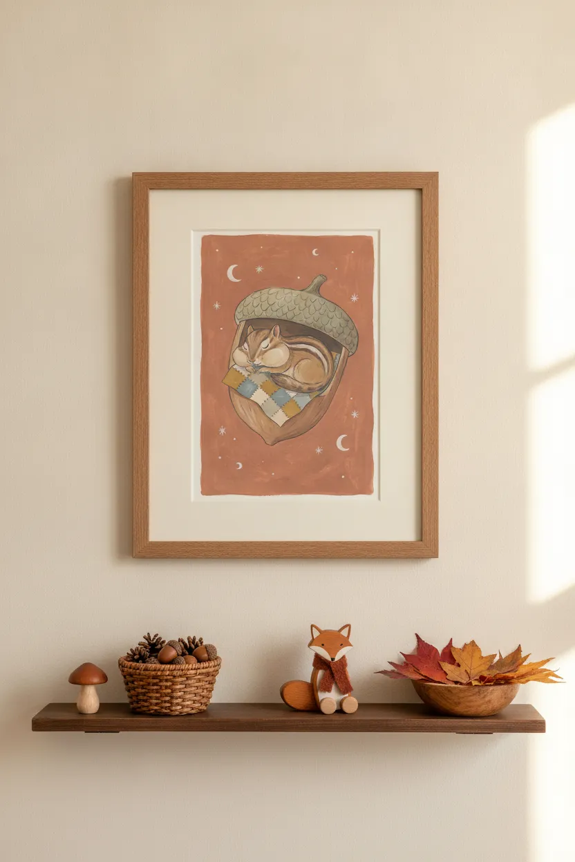 Sleeping Chipmunk in Acorn Print