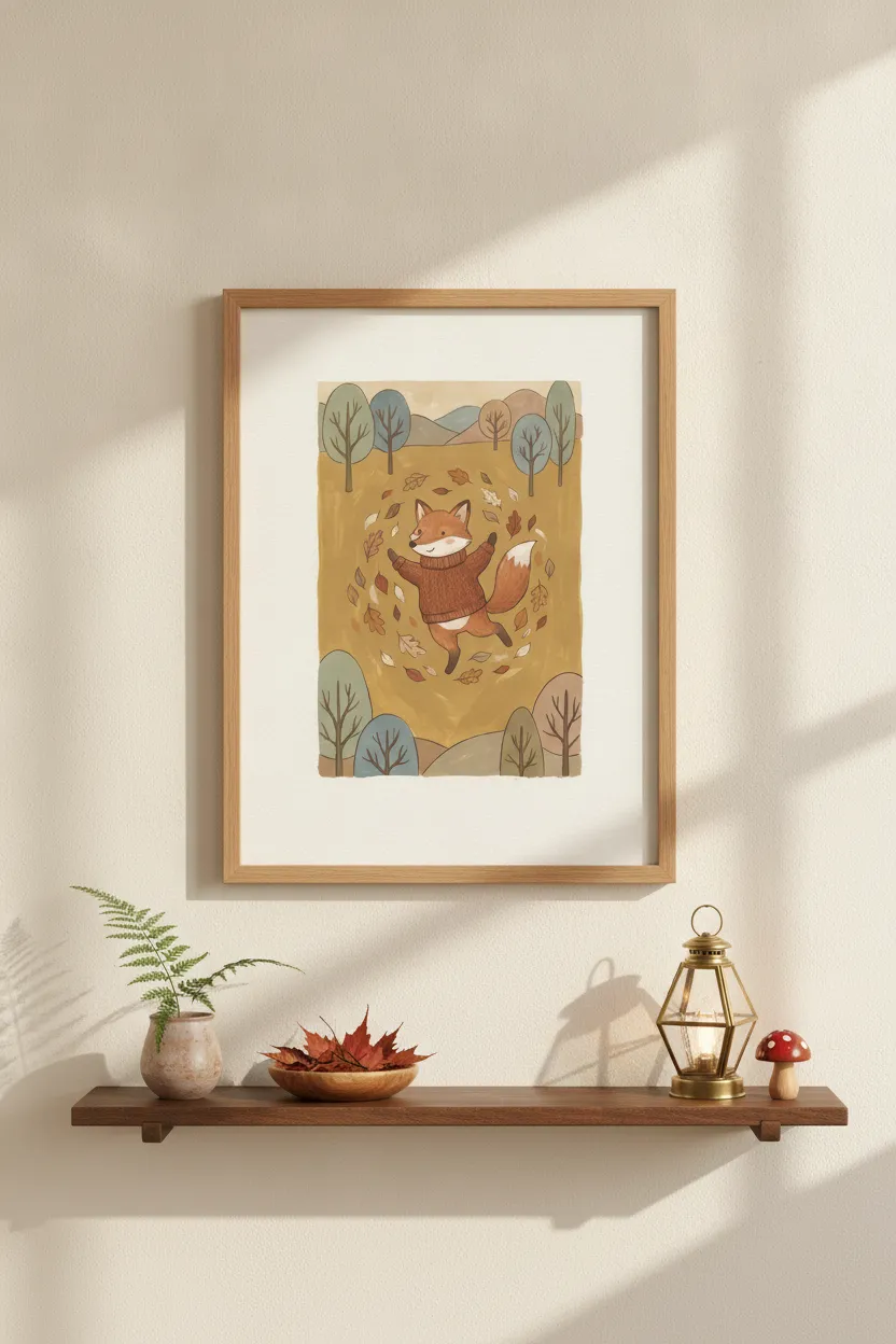 Fox in Sweater Autumn Leaves Print