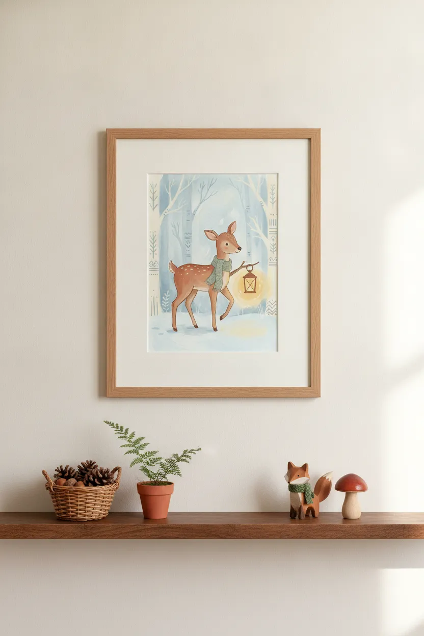 Winter Fawn with Lantern Print