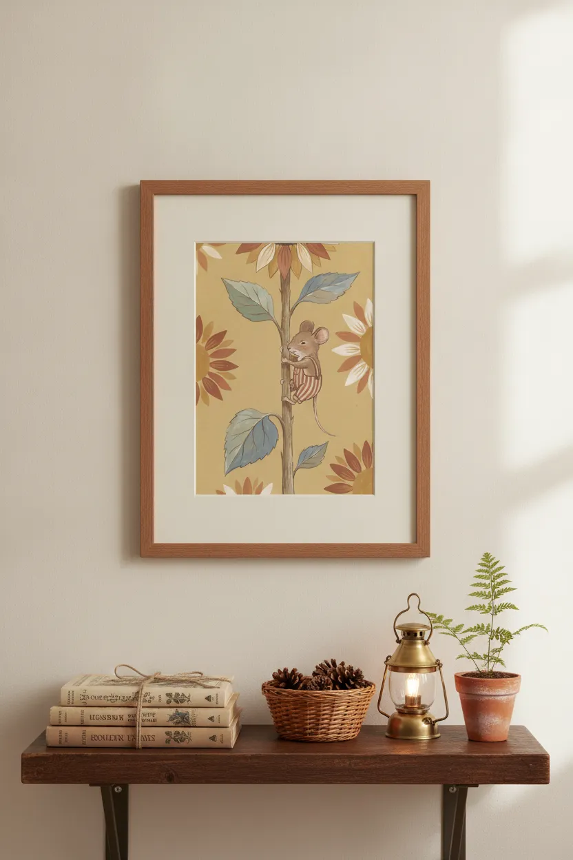 Mouse Climbing Sunflower Print