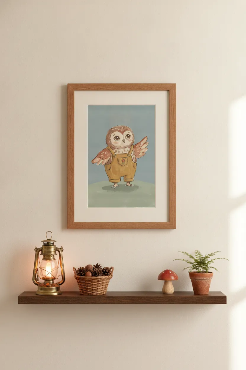 Owl in Yellow Overalls Print