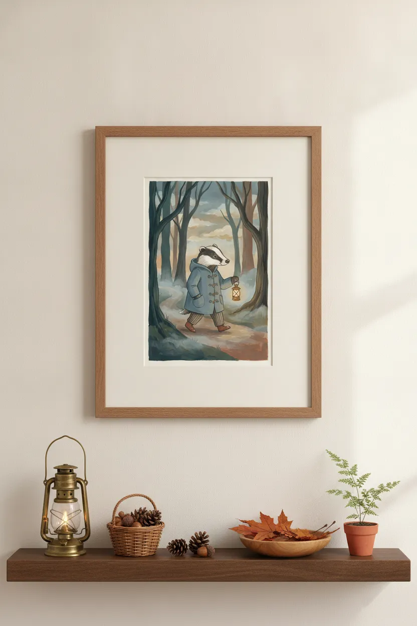Badger with Lantern Print